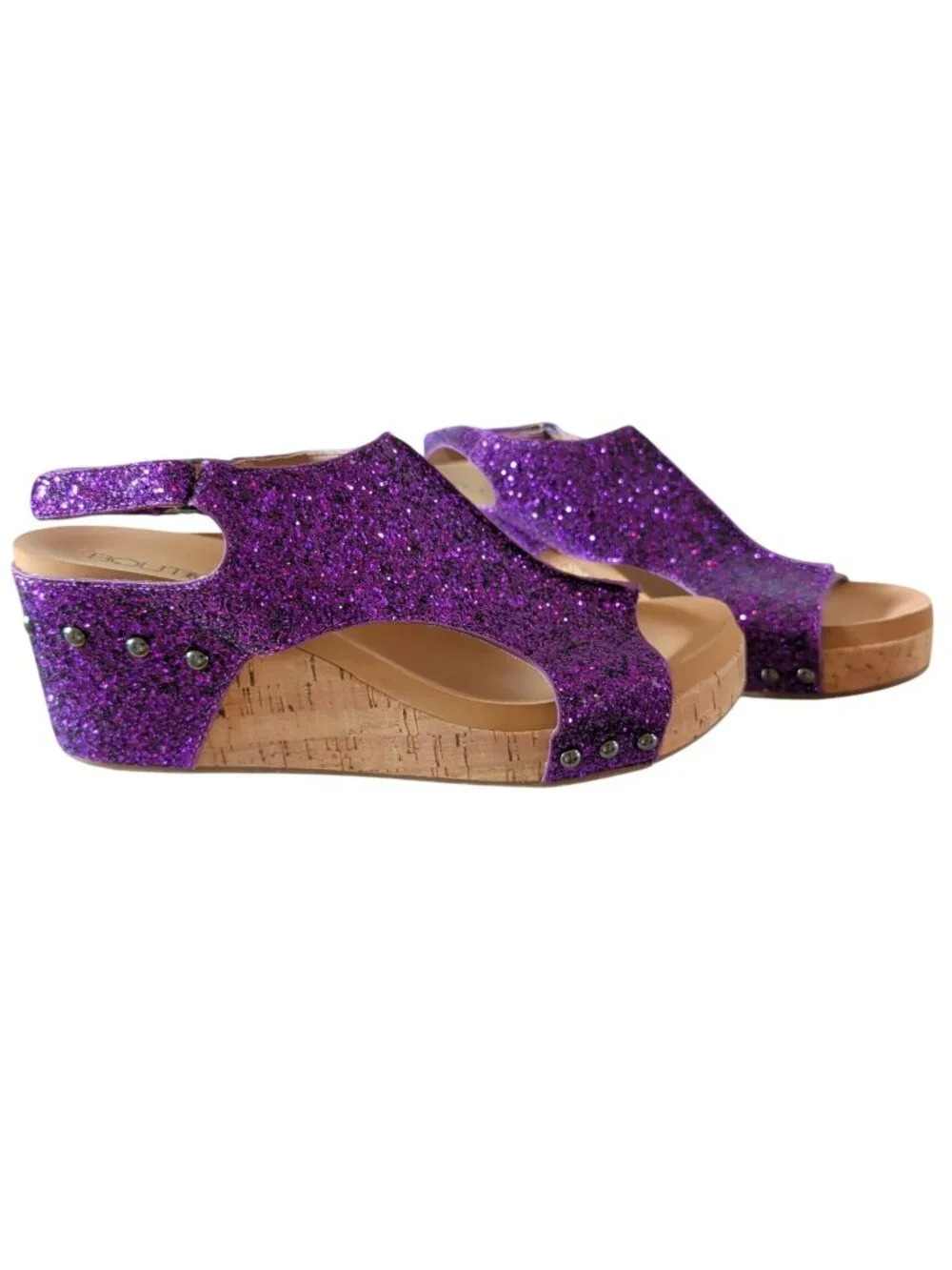 Boutique by Corkys Carley Womens 11 Purple Glitter Cork Wedge Sandals Studded